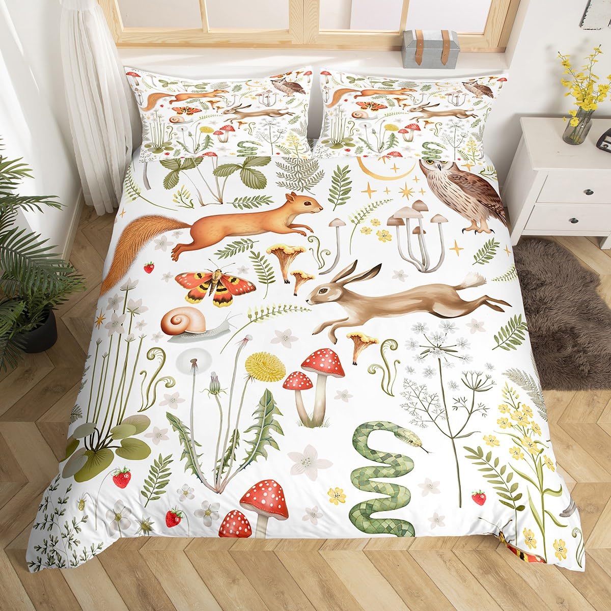 

Animal and Plant Printed Down Lightweight Quilt Cover for Kids Teens Adults Bohemian Style Quilt Cover with 3 Pcs No Quilt EU Single(135x200cm)