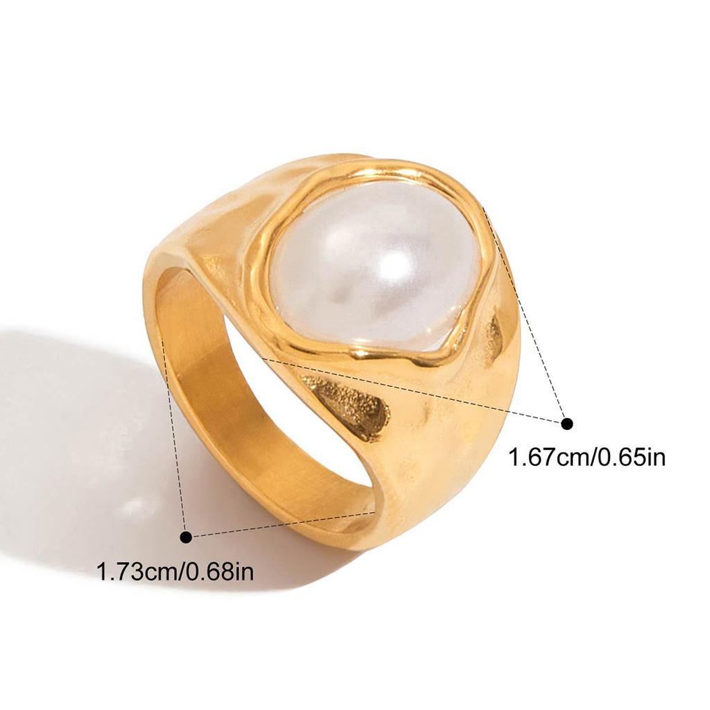 Yori Fashion Imitation Pearl Hammer Ring Women 18K PVD Plated Waterproof Summer Jewelry Accessories 2025 Gift