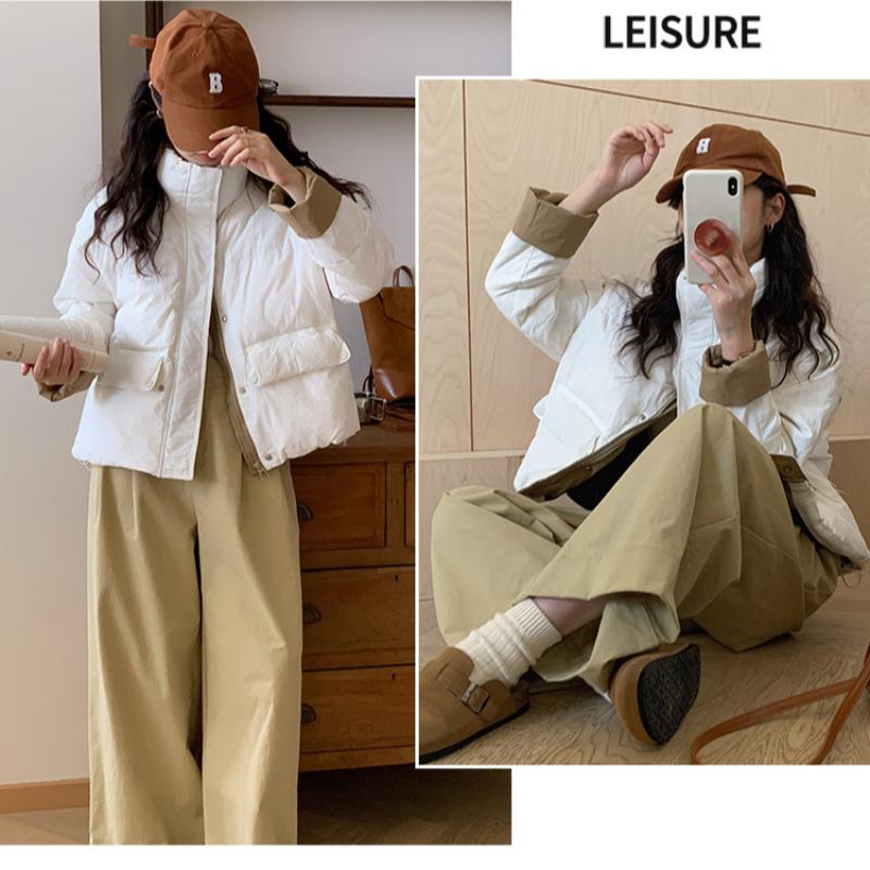 Dámský zimní volný, zesílený bavlněný kabát v korejském stylu se stojatým límečkem