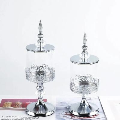 Europäisches Kristallglas Vorratsglas Gold Silber Vergoldete Aufbewahrung mit Deckel Hochfuß Desktop-Ornamente Kunst Heimdekoration