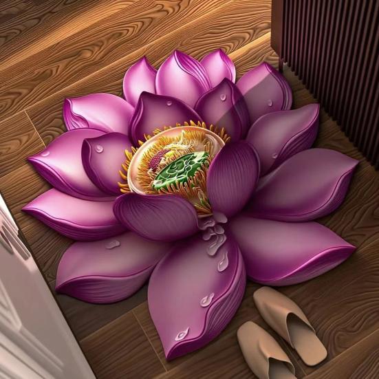 Bodenmatte 3D Blumendesign Rutschfest Wasserdicht Abriebfest Bodenteppich Knieend Yoga Meditationskissen