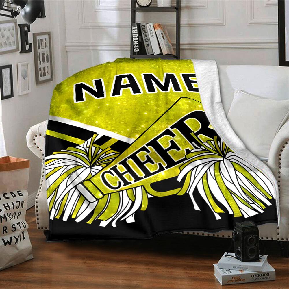 Cheerleader Spirit Yellow And Black Throw Customizable Blanket Personalized Text Warmthful Decor Great For Sofa Couch Office Bed Picnics Four Seasons