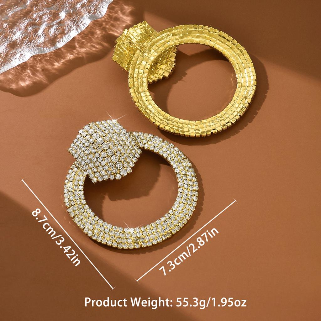 Fashionable irregular rhinestone round earrings with light luxury style design, high-end temperament earrings for women