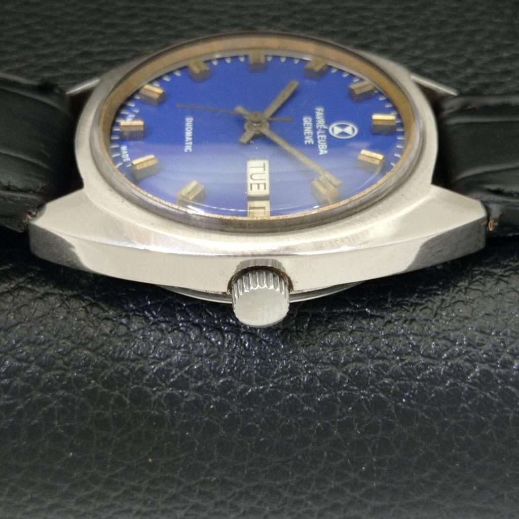 USED SWISS FAVRE LEUBA GENEVE DUOMATIC 1906 MENS BLUE DIAL WATCH A432155-2 R110-a432155