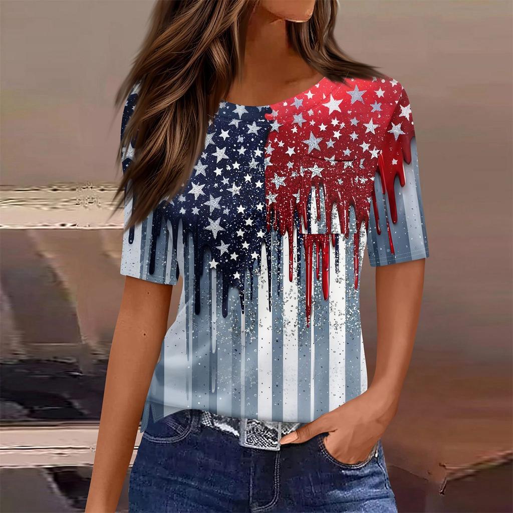 T Shirts For Women Round Neck Dressy Casual Blouses Printing Short Sleeve Summer Tops Loose Fit