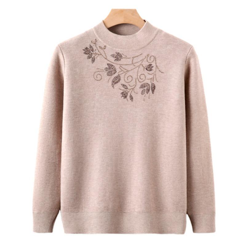 Mom's autumn and winter velvet knitted bottoming shirt, women's new sweater, grandma's semi-turtleneck thermal top