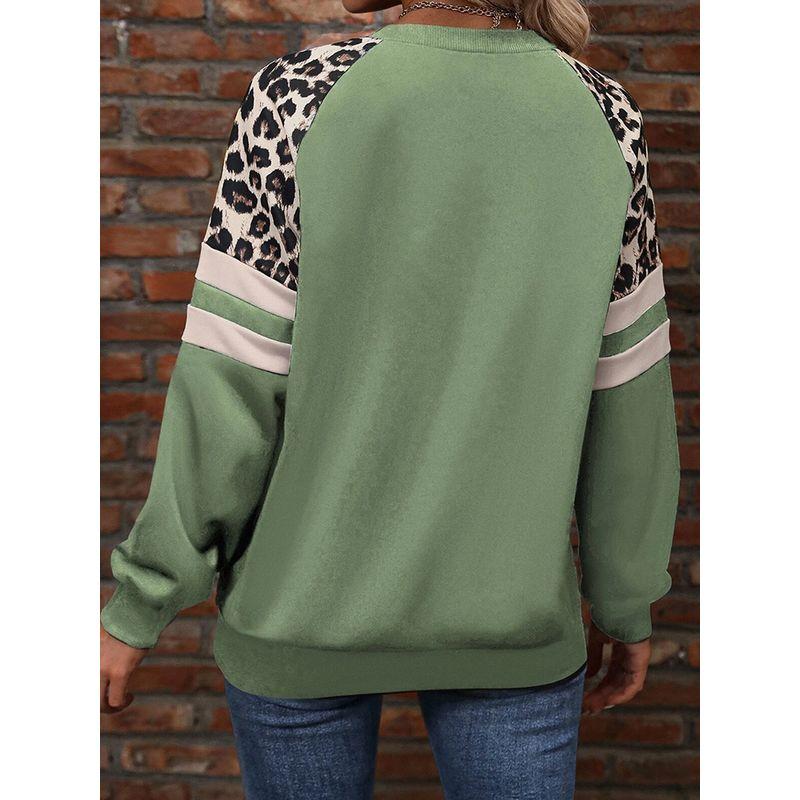 Fashion Fashion Leopard Print Print Raglan Sweatshirt Women 2025 Winter New Arrival Color Contrast Patchwork Pullover Tops Women