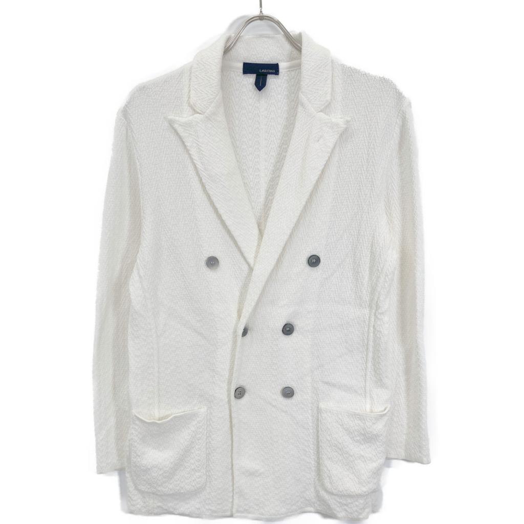 LARDINI JMLJM21 White Cotton Center Vent Double Breasted Knit Tailored Jacket Jacket M whiteUsed