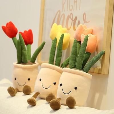 Tulip Plush Toy 35cm Flower Pot Stuffed Plushie Pillow Decoration Soft Fluffy Toy Succulent Plants Friend Throw Pillow Multicolor