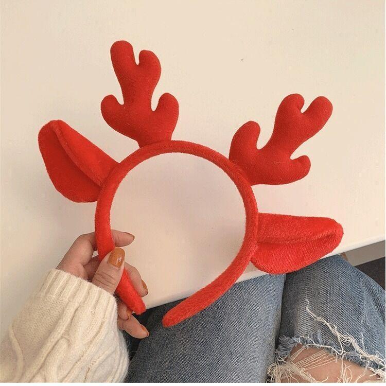 Cute Korean Style Antler Headband Internet Celebrity Hair Accessory with Plush Hair Hoop and Face Mask for Christmas Headwear