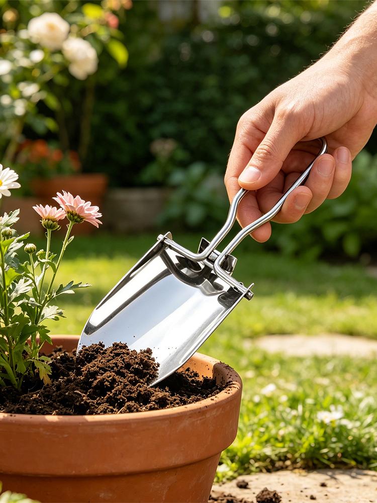 Stainless Steel Folding Gardening Shovel Multi-Purpose Mini Gardening Potting Tools Shovel for Backpack Gardening And Potting