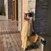 New French Irregular V-neck Straps Suspender Long Dress Women's Summer Seaside Vacation Yellow Dress