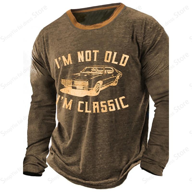 Vintage Men's Long Sleeve T-shirt 3d Letter Print Graphic T Shirts Men Fashion Tops Tees Outdoor Sports Tops