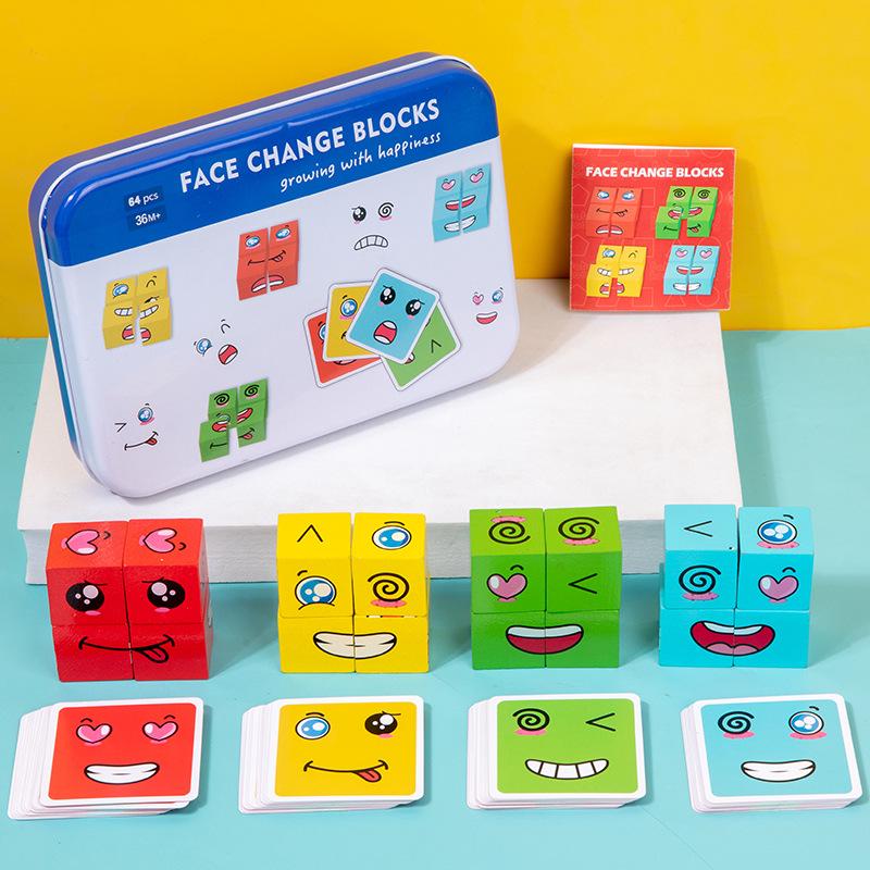 Jeu de Cube Changeant de Visage en Bois: Version Bataille pour Enfants - Défi Parent-Enfant