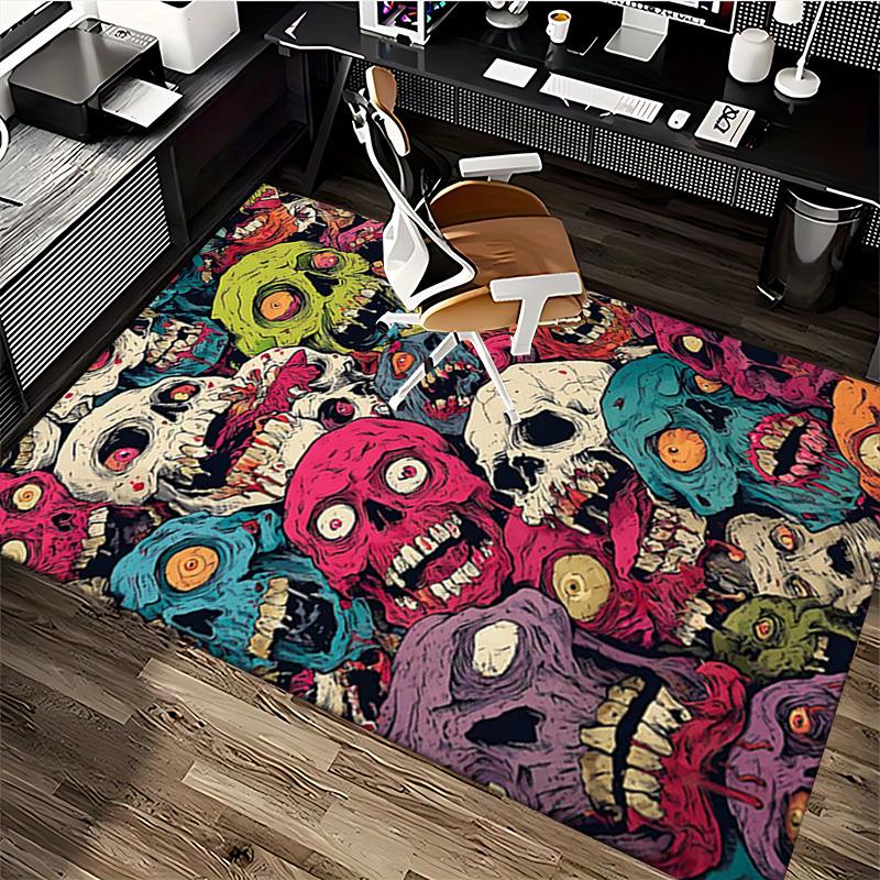 1pc Zombie Apocalypse Chair Mat: Colorful Skulls and Eyes Office Rug - Festival Gift, Universal for Seasons, Suitable for Home Decor, Gaming Room, Bed