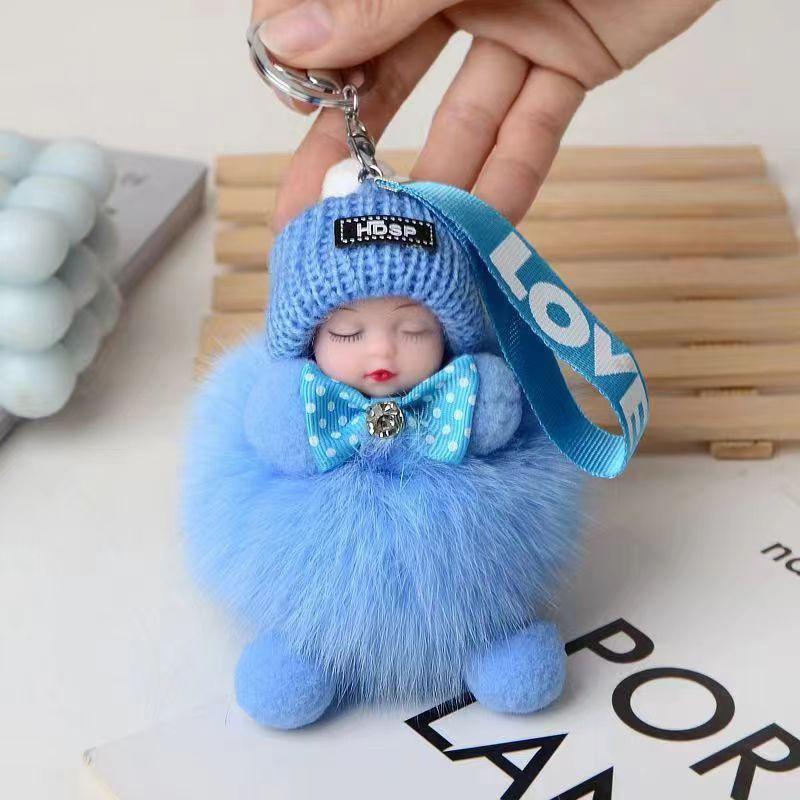 Sleeping Baby Keychain Cute Fluffy Plush Doll Keychains Women Girl Bags Keyrings Cars Key Ring Gift Charming Decoration
