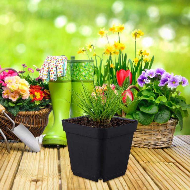 50pcs Starter Pots Plant Nursery Pots Seed Starting Pots Plastic Flower Plant Container Seedling Cups Square Black Seedling Pots