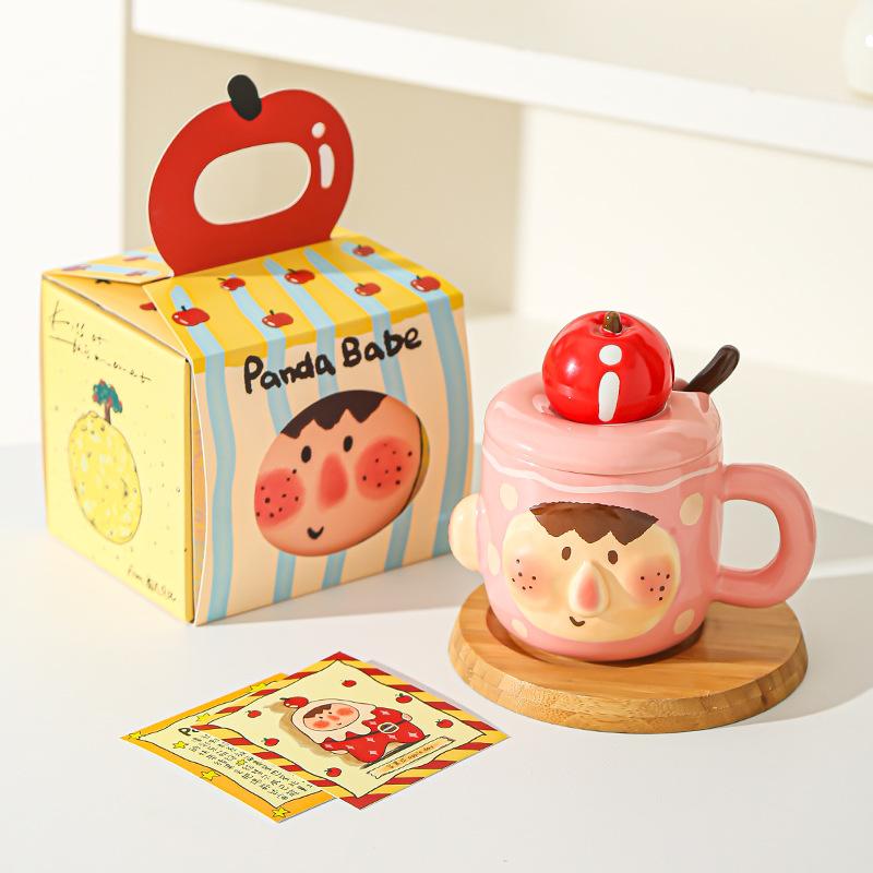 Creative Funny Ceramic Cup Mug with Lid Spoon for Home Use Strange Water Cup for Girls Office Breakfast Cup