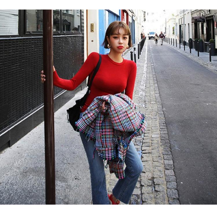 Korean Dongdaemun Slimming Long-Sleeve Figure-Flattering Women's Base Layer Top with Same-Day Delivery