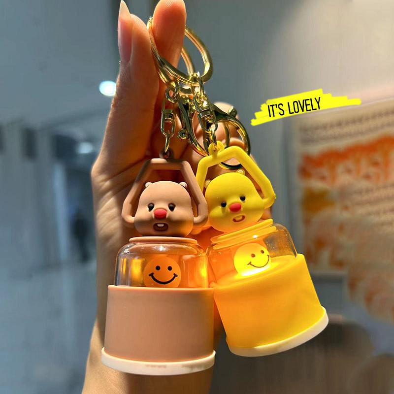 Adorable Beaver Night Light Keychain Cartoon Silicone Keyring Cute Gift Accessory