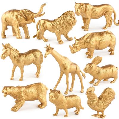 Goldene Tier-Serie Ornamente Spielzeug Simulation Tiger Löwe Elefant Nashorn Statisches Desktop-Modell