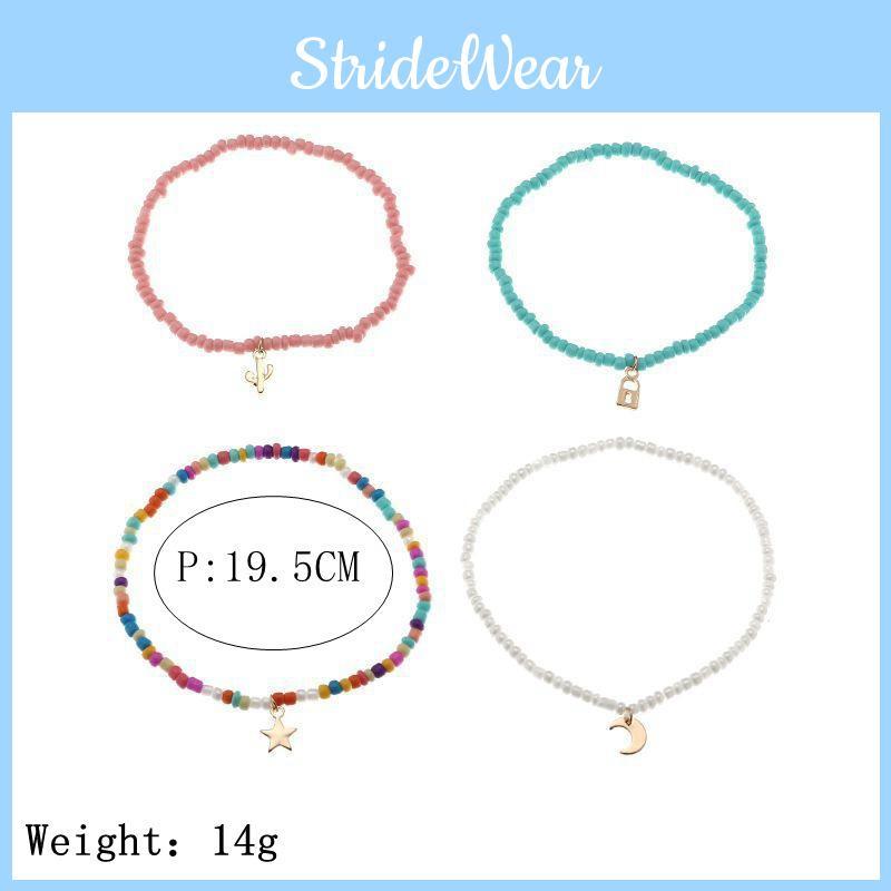 Bohemian Ankle Strap Set With Artificial Gemstone Embellishments For Casual Summer Wear