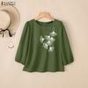 Women Casual Round Neck Loose Half Sleeve Print Blouse
