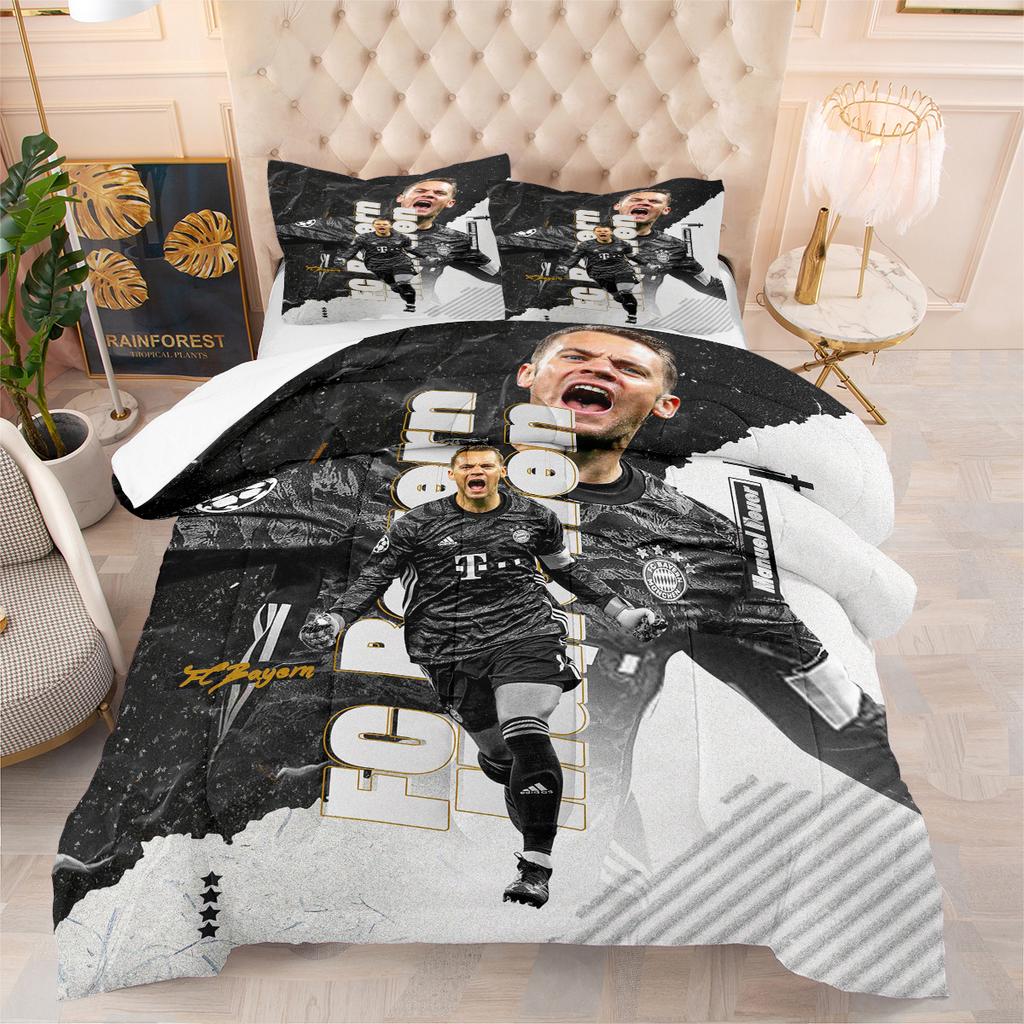3d Digital Print Thickened Down Alternative Cotton Air Conditioning Quilt Football Star Quilted Bedding Set (3-piece)
