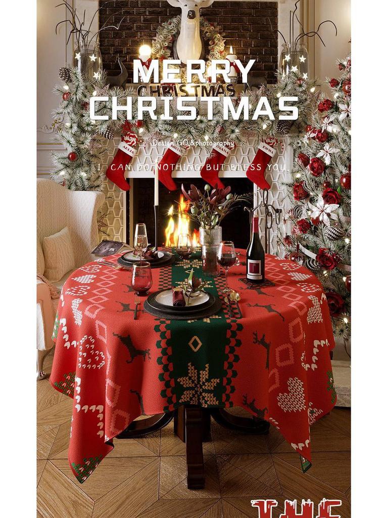 Hochwertige Weihnachts- und Neujahrs-Rundtischdecke für Ess- und Kaffeetische