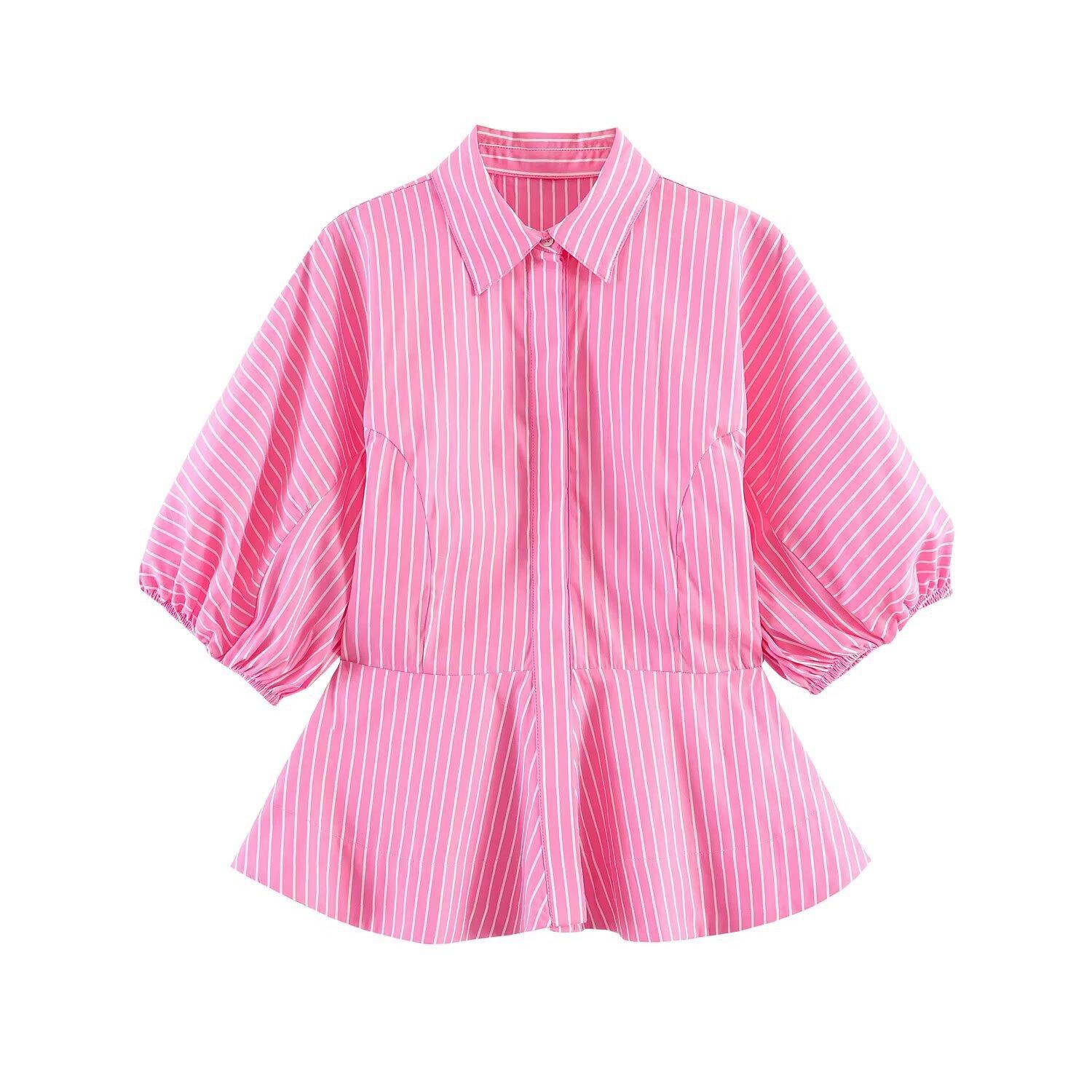 European and American women s clothing popular fashion striped poplin shirt XS