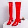 Autumn Winter Women High Knee Boots Patent Leather Knee High Boots Women Waterproof White Red Black Party Shoes Lady 6cm