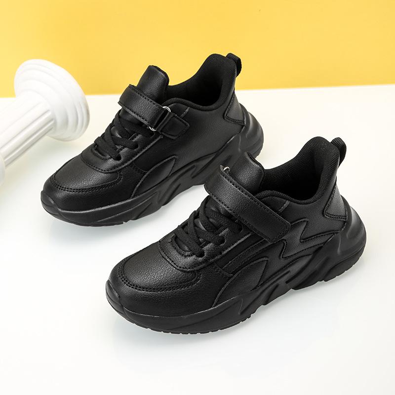 1905 middle and older children's popular boys soft-soled shoes boys' shoes 2025 foreign trade models pure black children's waterproof leather surface