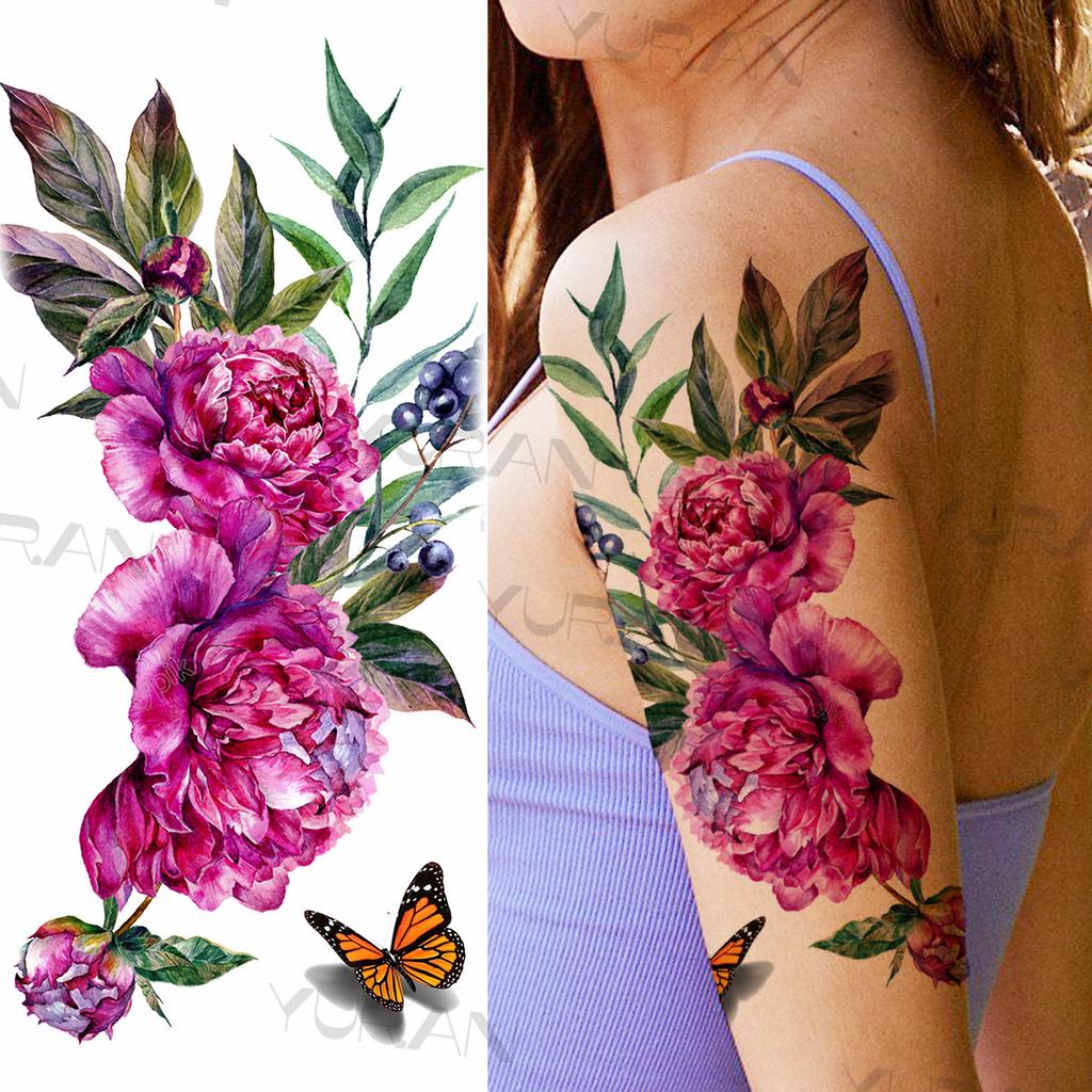 Large Colorful Rose Flower Temporary Tattoos For Girls Women Anchor Fake Gemstone Pendant Tattoo Paste Arm Body Tatoos Creative