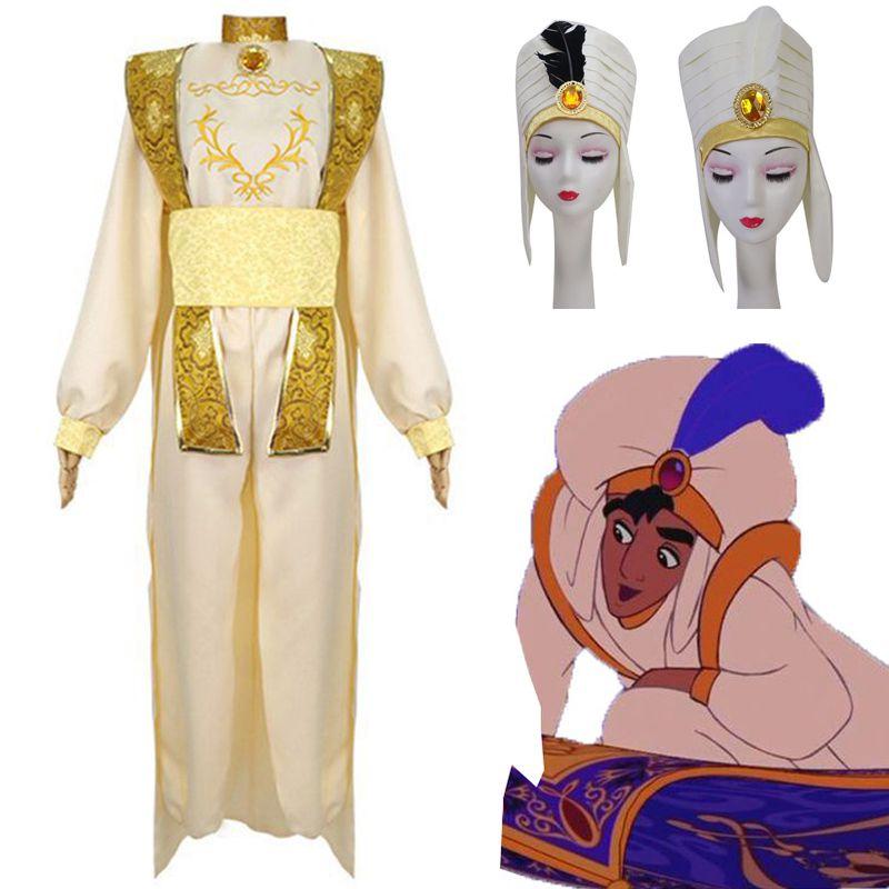 Stylish Arabian Prince Aladdin Adult Cosplay Costume Party Outfit With Hat