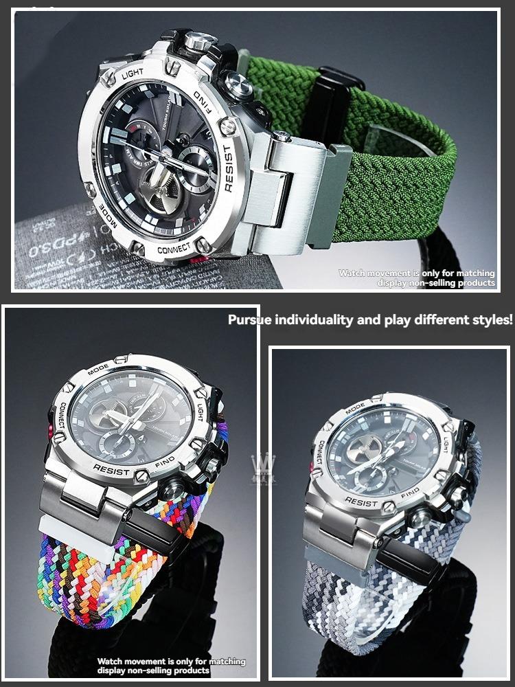 Nylon Strap for Casio G-SHOCK GST-B100/S110/S120/S130/W300 G-Shock Steel Core, Magnetic Fold Clasp - Quick Adjust & Easy Wear