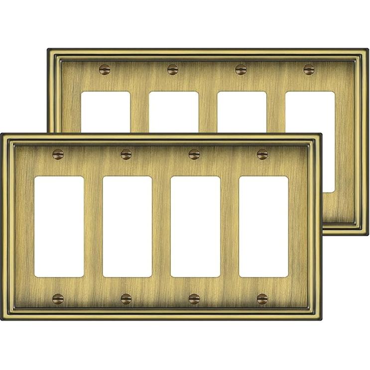 Декоративная металлическая пластина для выключателя света, Старинная латунь, 1-клавишная настенная пластина для выключателя света, Классическая одинарная пластина для клавишного выключателя 4 Decorator 2 Pack