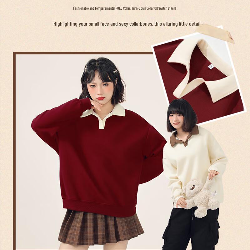 JEANSWEST Damen Fleecegefüttertes Color-Block Polo-Sweatshirt