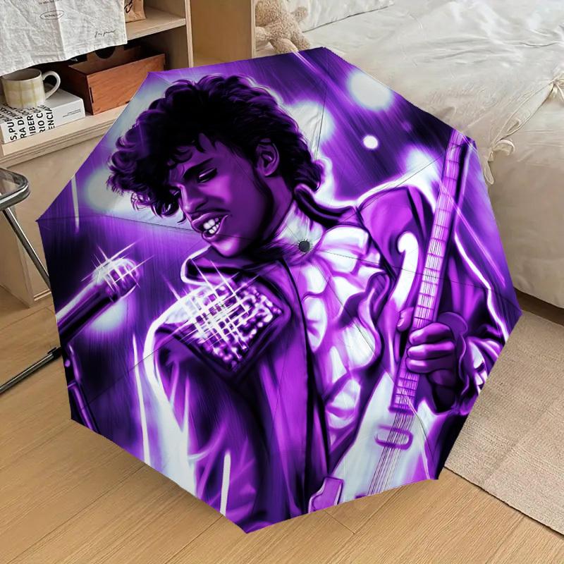 

1pc Purple Guitarist Prince Automatic Folding Umbrella, Portable Collapsible Design, Casual Outdoor Accessory L1202026