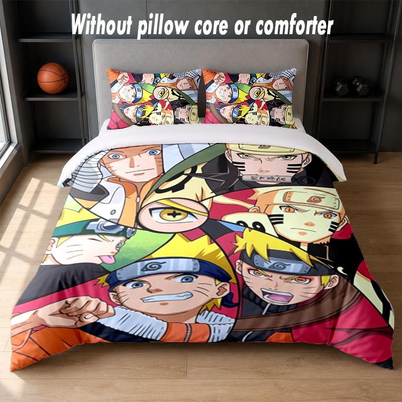 Naruto Design Bed Bedding Set 1 Duvet Cover + 2 Pillowcases Soft Breathable Household Bed Linens