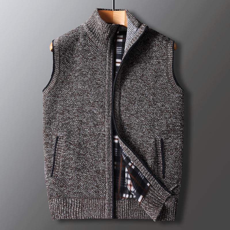 Autumn and Winter Men's Sleeveless Knitted Cardigan Youth Loose Velvet Zipper Wool Clothing