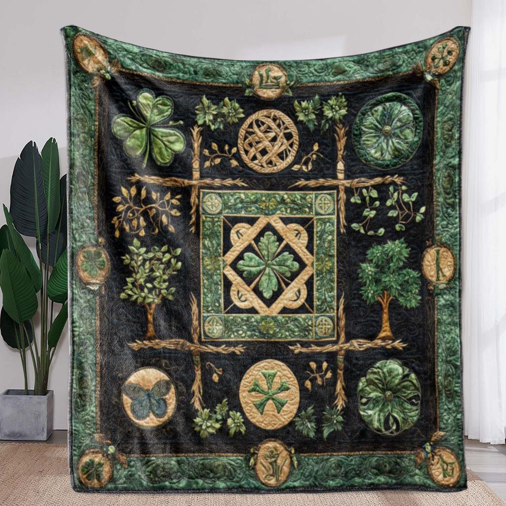1 sztuka Vintage St. Koc Flanelowy z Nadrukiem Motyla i Koniczyny na Dzień Świętego Patryka, Miękki, Przytulny, Ciepły Koc na Kanapę, Łóżko, Sofę
