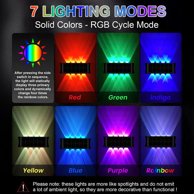 12LED Solar Light Wall Lamp RGB Gradient Color Up And Down Luminous Lighting Balcony Yard Garden Exterior Wall Washing Lamp