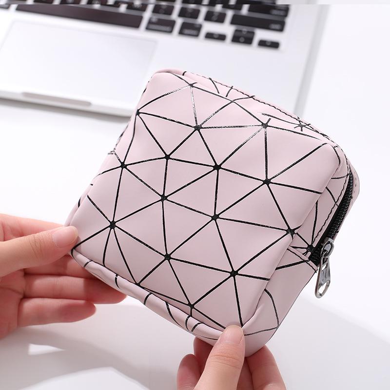 PU Multi-Purpose Diamond Pattern Sanitary Napkin Bag: Portable Menstrual Pad, Lipstick, & Coin Purse for Girls