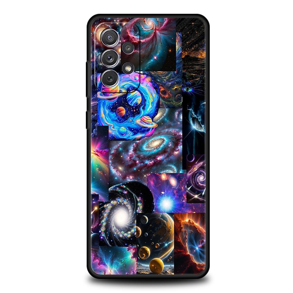 Universe Starry Sky Moon Phone Case for Samsung Galaxy A55 A35 A17 A07 A15 A13 A25 A51 A71 A72 A73 A32 A52 A52S A41 5G Soft TPU