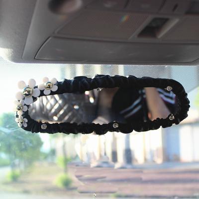 Crystal Daisy Car Interior Accessories Rear View Mirror Cover Leather Auto Rearview Mirror Cover Decoration For Women and