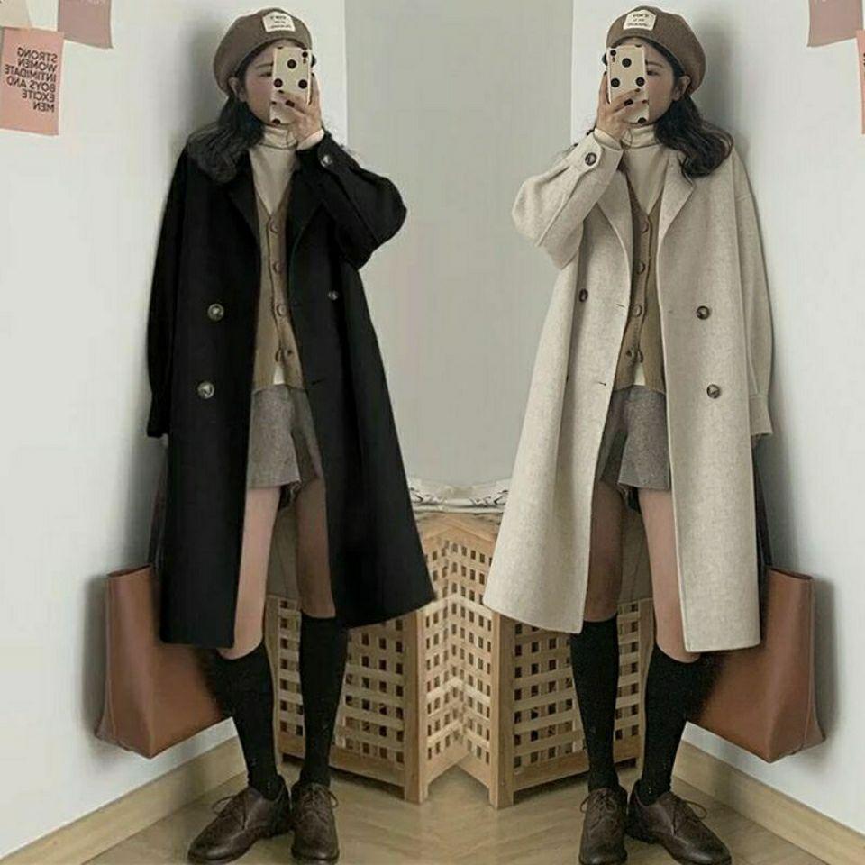 Camel Mid Length High End Faux Wool Cashmere Coat for Women Collared Woolen Outer Wear Thickened Coat