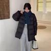 Crew neck down cotton-padded clothes women's medium and long models, new models, warm and fashionable simple cotton-padded clothes, cotton-padded jack