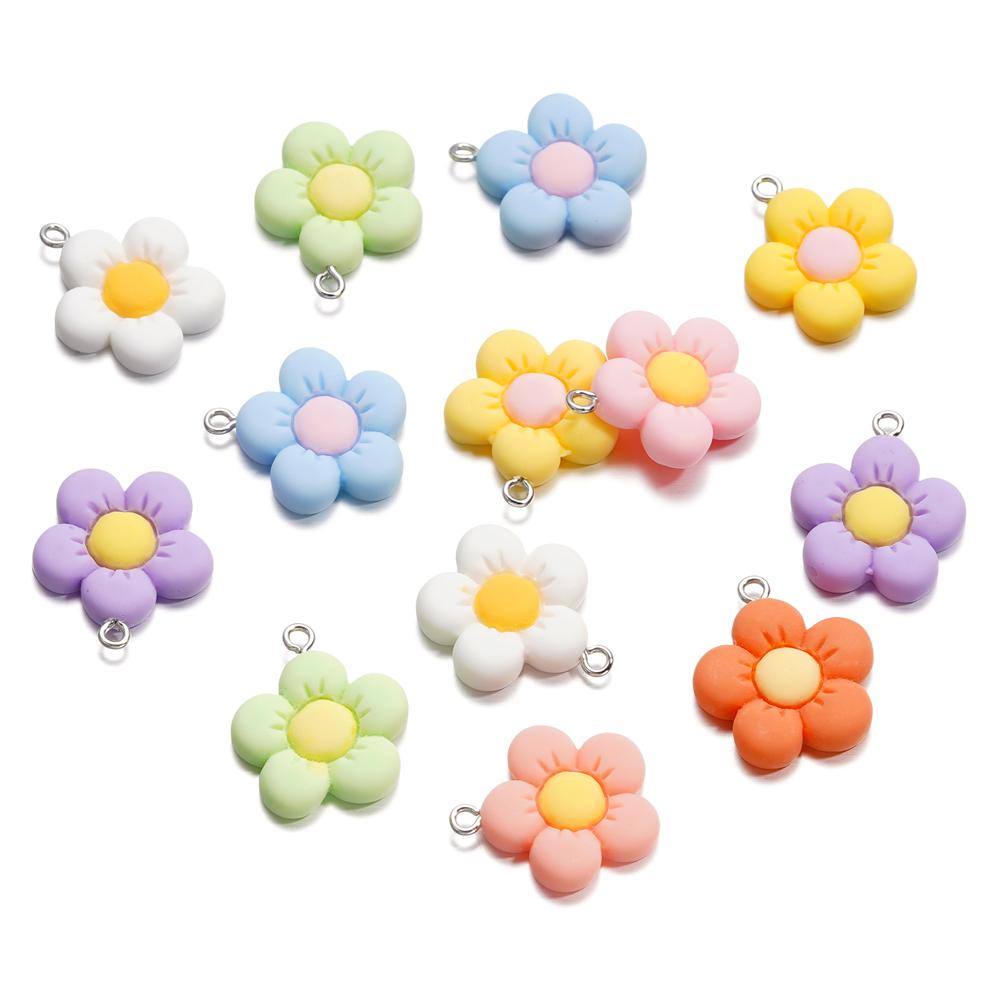 10Pcs/Lot 21*25mm Colorful Acrylic Cute Flower Shape Loose Charm Pendants for Necklace DIY Craft Jewelry Making Accessories