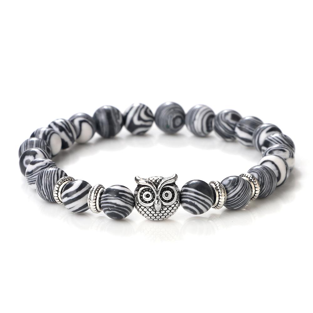 

Vintage Owl Bracelets & Bangles for Men and Women, Natural Lava Stone, Malachite Beads, Couple Bracelets, Friendship Jewelry, Gifts CHINA&21cm