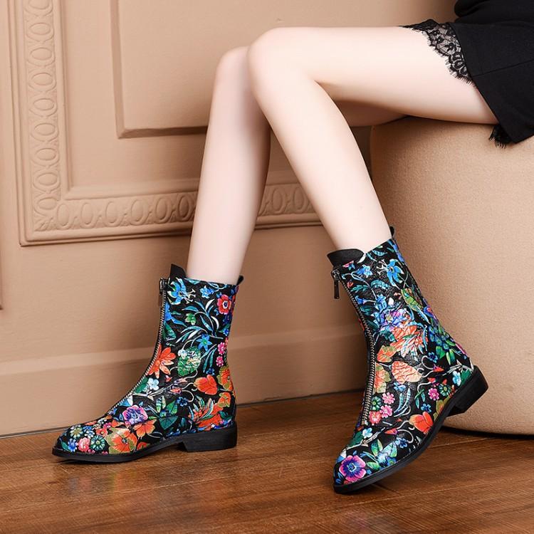 

2024 осень толстый каблук стразы низкий каблук короткие сапоги женские сапоги вышитые цветные сапоги Мартин этнический стиль 34 павлин голубой